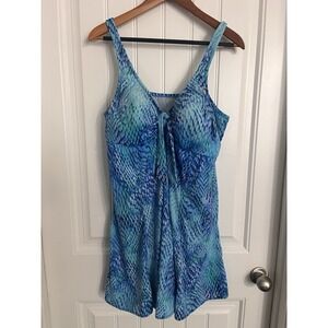 Womens Swim Dress One Piece Plus Size 20W Swimsuit Blue Croft Barrow